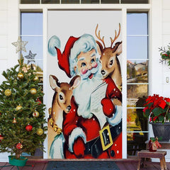 Lofaris Cute Santa Claus Elk White Christmas Door Cover