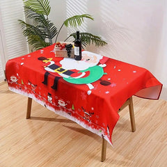 Lofaris Cute Santa Red Christmas Tablecloth Chair Cover Set