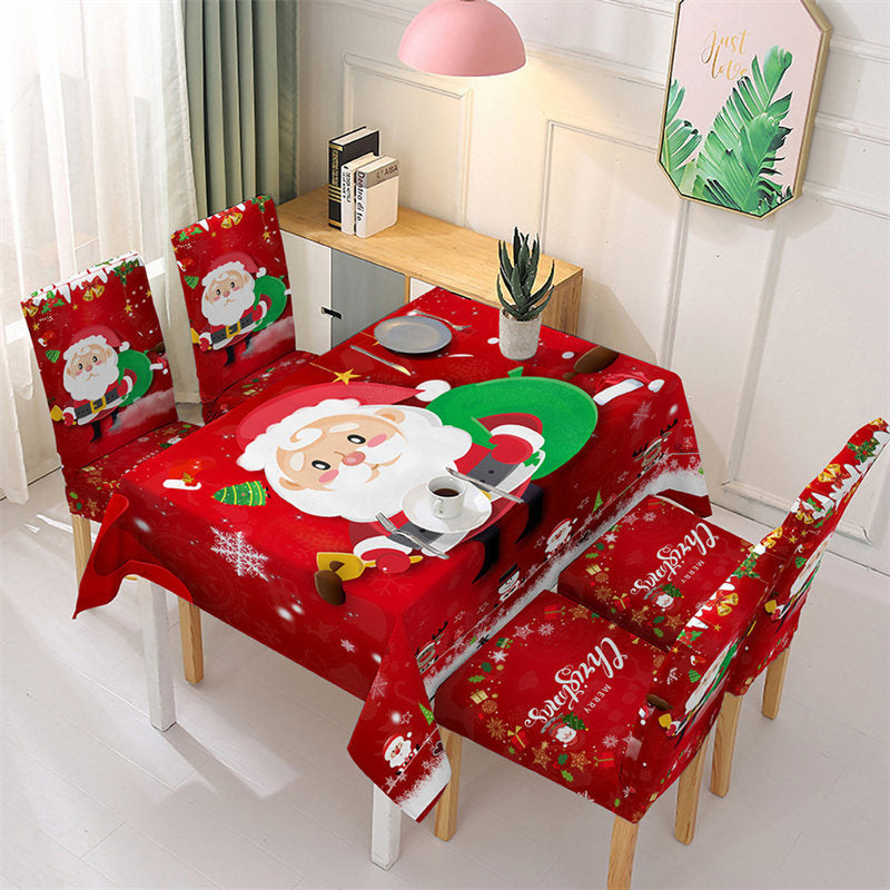 Lofaris Cute Santa Red Christmas Tablecloth Chair Cover Set