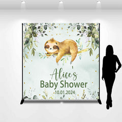 Lofaris Cute Sloth Leaves Greenery Custom Baby Shower Backdrop