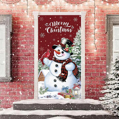 Lofaris Cute Snowman Snowy Xmas Tree Christmas Door Cover