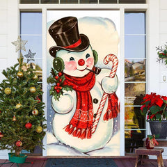 Lofaris Cute Snowman White Simple Snowy Christmas Door Cover