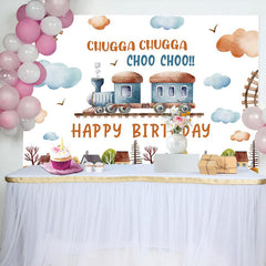 Lofaris Cute Train House Clouds Trees Birthday Backdrop