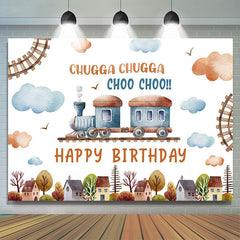 Lofaris Cute Train House Clouds Trees Birthday Backdrop