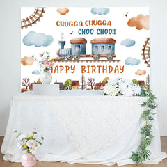 Lofaris Cute Train House Clouds Trees Birthday Backdrop