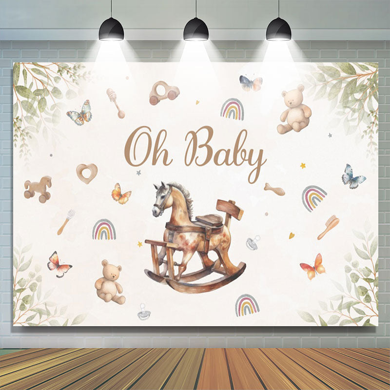 Lofaris Cute Wood Horse Toys Leaves Baby Shower Backdrop