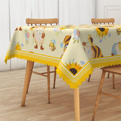 Lofaris Cute Yellow Gnome Bee Sunflower Rectangle Tablecloth