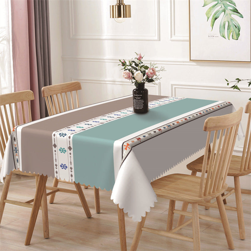 Lofaris Cyan And Brown Repeat Pattern Rectangle Tablecloth