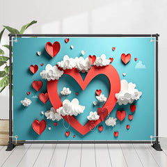 Lofaris Cyan And Red Heart Cloud Valentines Day Backdrop