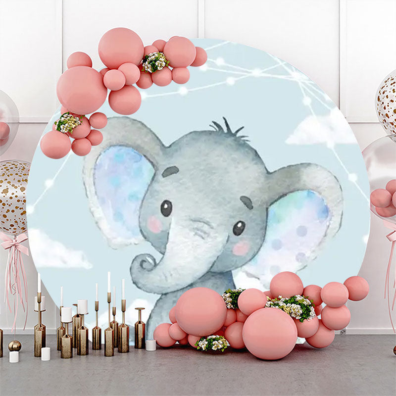 Lofaris Cyan Blue Elephant Cloud Round Baby Shower Backdrop