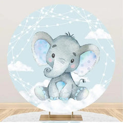 Lofaris Cyan Blue Elephant Cloud Round Baby Shower Backdrop