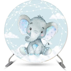 Lofaris Cyan Blue Elephant Cloud Round Baby Shower Backdrop