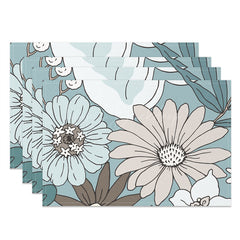 Lofaris Cyan Brown Beige Flowers Dining Set Of 4 Placemats