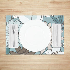 Lofaris Cyan Brown Beige Flowers Dining Set Of 4 Placemats