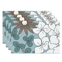 Lofaris Cyan Brown White Flowers Modern Set Of 4 Placemats