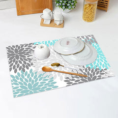 Lofaris Cyan Grey Abstract Floral Modern Set Of 4 Placemats