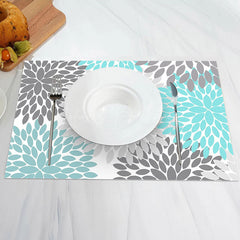 Lofaris Cyan Grey Abstract Floral Modern Set Of 4 Placemats