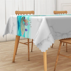 Lofaris Cyan Ink Landscape Painting White Marble Tablecloth