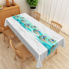 Lofaris Cyan Ink Landscape Painting White Marble Tablecloth