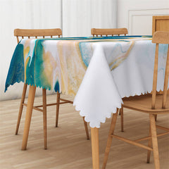 Lofaris Cyan Watercolor Marble Pattern Rectangle Tablecloth