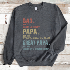 Lofaris Dad Papa Great And Kids Name Custom Sweatshirt