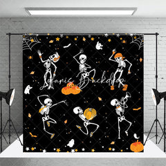 Lofaris Dancing Skeleton Pumpkins Ghosts Halloween Backdrop