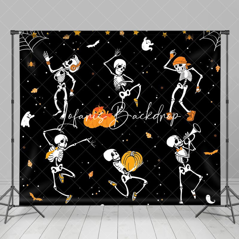 Lofaris Dancing Skeleton Pumpkins Ghosts Halloween Backdrop