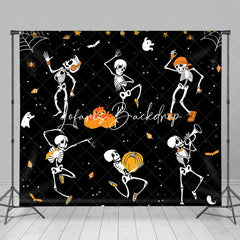 Lofaris Dancing Skeleton Pumpkins Ghosts Halloween Backdrop