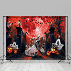 Lofaris Dancing Skeleton Red Moon Light Horror Halloween Backdrop