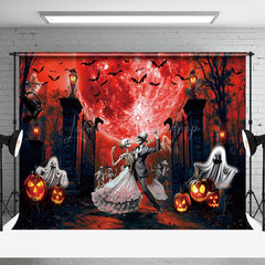 Lofaris Dancing Skeleton Red Moon Light Horror Halloween Backdrop