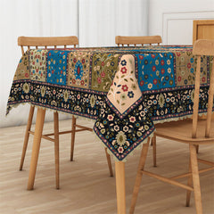 Lofaris Dark Beige Blue Bohemian Bistro Rectangle Tablecloth