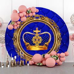 Lofaris Dark Blue And Gold Crown Round Birthday Backdrop Kit