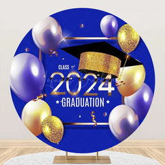 Lofaris Dark Blue Balloons Class 2024 Round Grad Backdrop