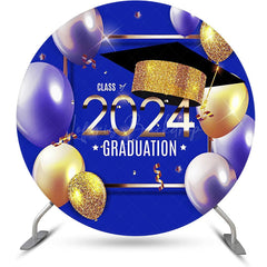 Lofaris Dark Blue Balloons Class 2024 Round Grad Backdrop