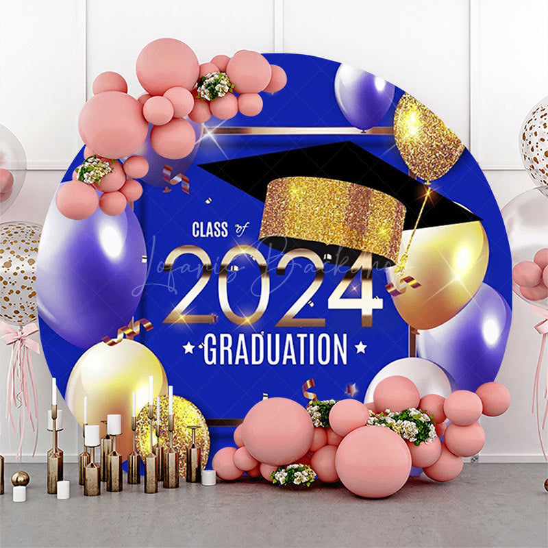 Lofaris Dark Blue Balloons Class 2024 Round Grad Backdrop