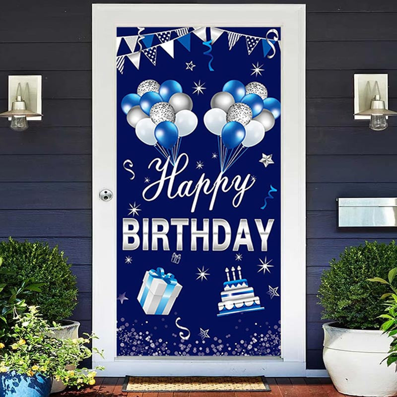 Lofaris Dark Blue Balloons Gift Cake Birthday Door Cover