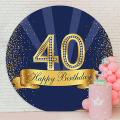 Lofaris Dark Blue Glitter Round 40th Birthday Backdrop Cover