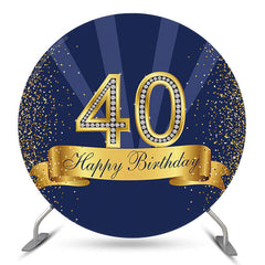 Lofaris Dark Blue Glitter Round 40th Birthday Backdrop Cover