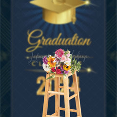 Lofaris Dark Blue Gold Bachelor Cap Class 2024 Grad Backdrop