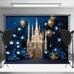 Lofaris Dark Blue Gold Castle Birthday Cake Smash Backdrop