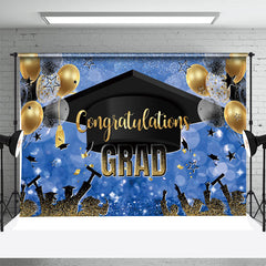 Lofaris Dark Blue Hat Balloons Ribbon Graduation Backdrop