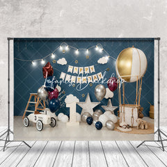 Lofaris Dark Blue Hot Balloons Floor Cake Smash Backdrop