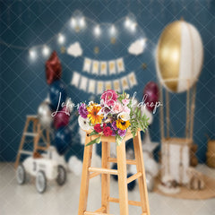 Lofaris Dark Blue Hot Balloons Floor Cake Smash Backdrop