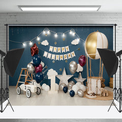 Lofaris Dark Blue Hot Balloons Floor Cake Smash Backdrop