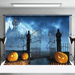 Lofaris Dark Blue Lightning Rainy Night Manor Halloween Backdrop