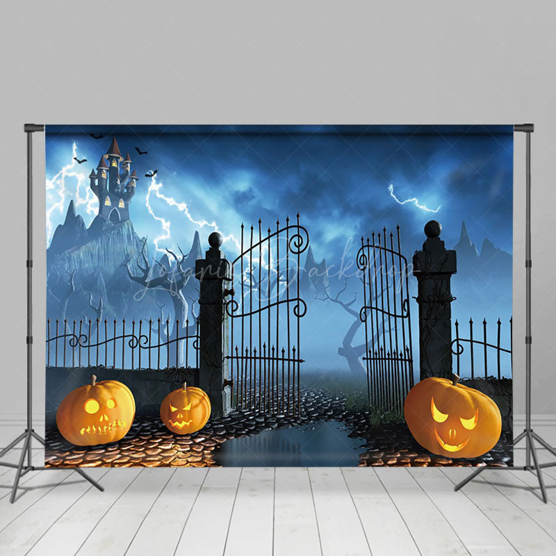 Lofaris Dark Blue Lightning Rainy Night Manor Halloween Backdrop