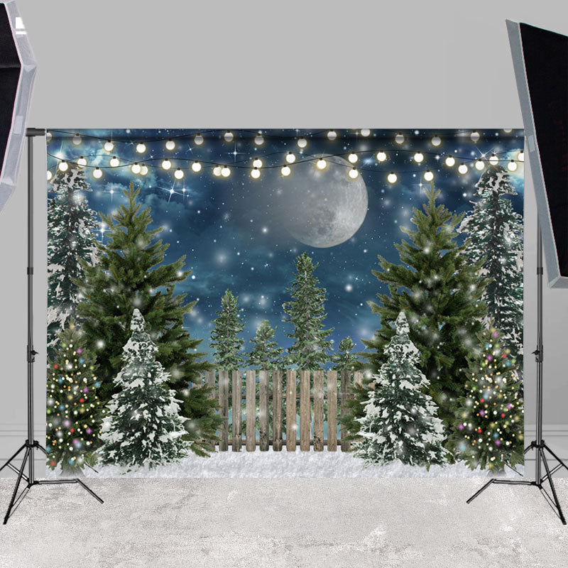 Lofaris Dark Blue Moon Snow Night And Pins Backdrop For Winter