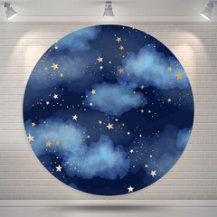 Lofaris Dark Blue Night Sky Stars Round Birthday Backdrop