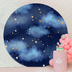 Lofaris Dark Blue Night Sky Stars Round Birthday Backdrop