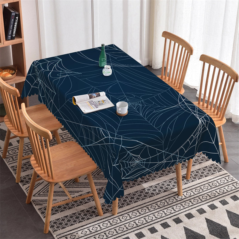 Lofaris Dark Blue Spider Web Lines Halloween Tablecloth